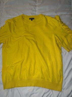 Who What Wear Yellow Crewneck Sweater with Ruffle Sleeve Detail